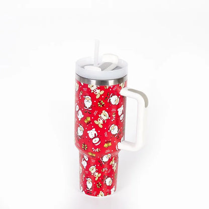40oz Thermos Bottles Stainless Steel Christmas Series Insulated Water Bottle with Handle/straw Car Ice King Cup Christmas Gift