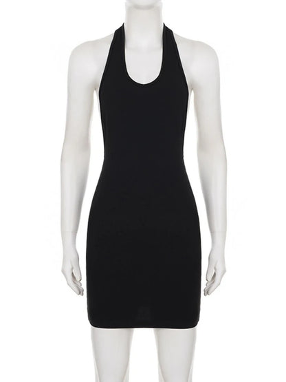 Woman Clothing Sleeveless Backless Solid Black Party Club Dress 2026 Fashion Sexy Hollow Out Package Hip Mini Vacation Dresses