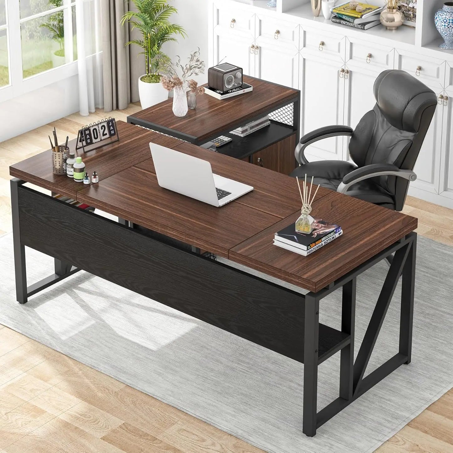 L Shaped Desk with Drawer,63" Executive Computer Desk and lateral File Cabinet, 2 Piece Home Office Furniture for, Customized