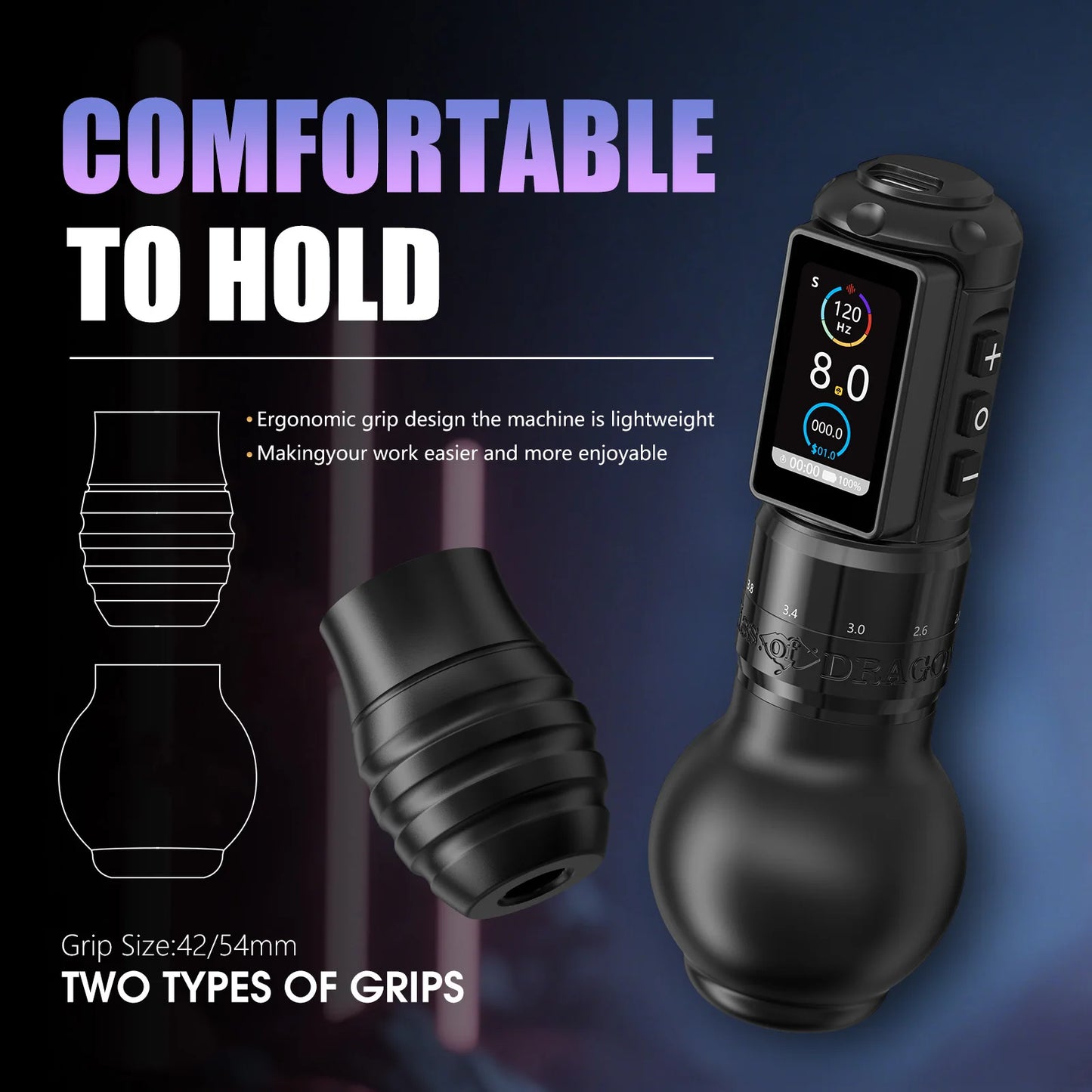 Ambition Wireless Tattoo Machine Traveler-T1 Straight Rod Direct Drive and Traveler-T2 Adjustable Stroke 2.4-4.2mm Battery Pen