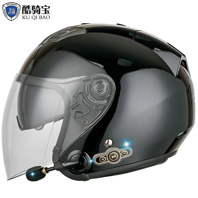 HOT DOT Approved Open Face 3/4 Motorcycle Helmet with Build-In Bluetooth Headset Earphone and Detachable Liner for honda