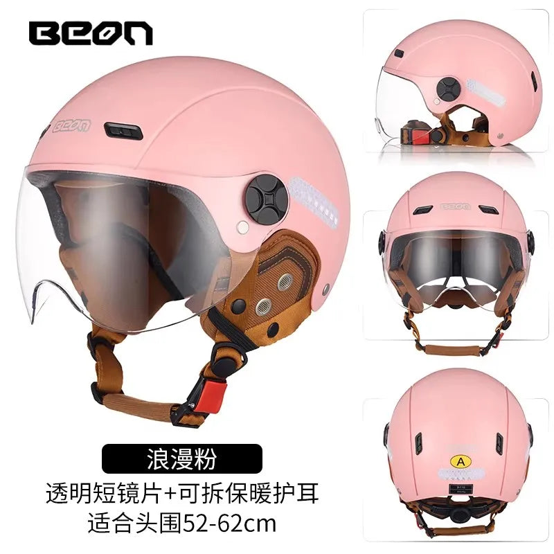 BEON Light Helmet Electric Motorcycle Lightweight Half Helmet Detachable Warm Ear Protection Capacete De Motocicleta