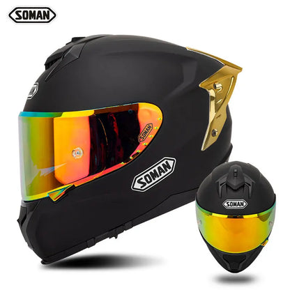 SOMAN ECE Motorcycle Helmet Adjustable Double Lenses Full Face Helmet Motocross Head Protection Anti-Fall Biker Motorbike Helmet