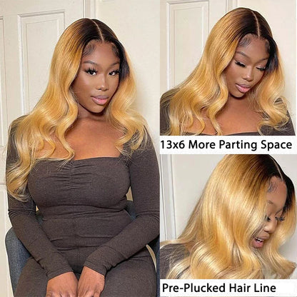 Honey Blonde Lace Front Wig PrePlucked 1B 27 Human Hair Wigs Ombre Body Wave Lace Front Human Hair Wig 180% Raw Bodywave 30 Inch