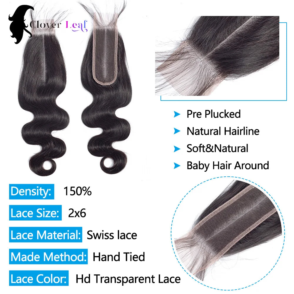 Body Wave Closure Only 4x4/5x5/2x6 HD Lace Closure Human Hair Extensions Baby Hair Brazilian Swiss Transparent Lace For Women