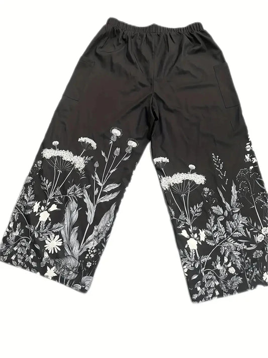 Women's Large Size Cartoon Cat Loose Wide-legged Pants Fall And Winter Casual Elastic Waist Pants Home Large Size Women Clothing