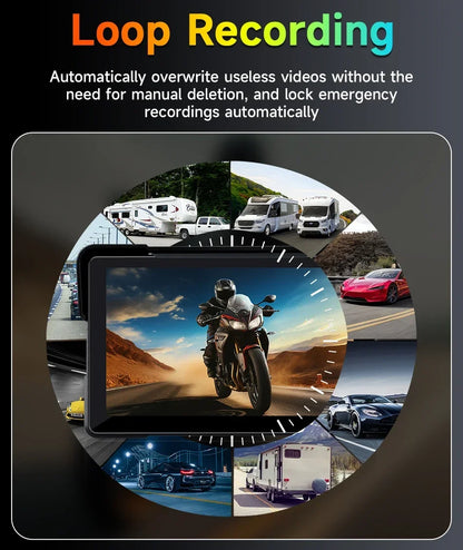 Jansite 7 inch 2K Motorcycle Upgrade Module DVR Navigation GPS Wireless CarPlay Waterproof IPX7 TPMS Portable Smart Display Cam