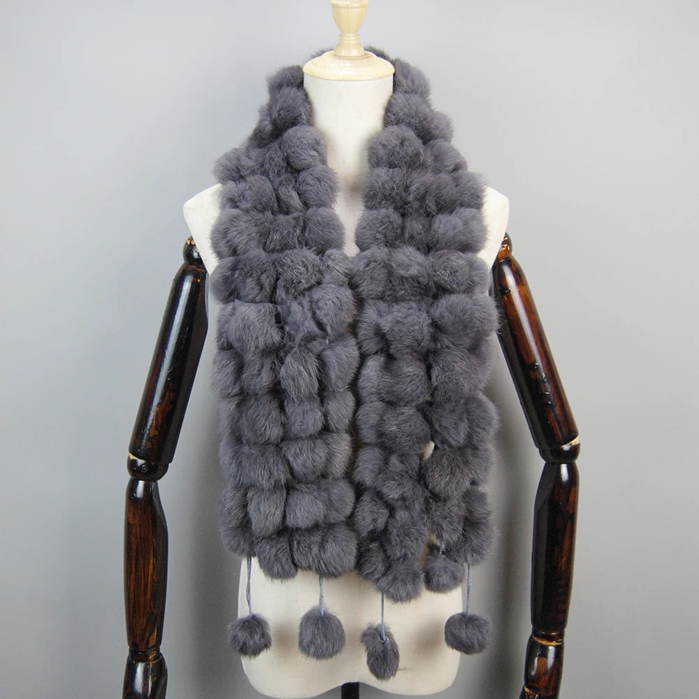 Women Winter Warm Real Rabbit Fur Scarf Hot Sale Natural Rabbit Fur Muffler 2025 Lady 100% Genuine Fur Scarves Wholesale Retail