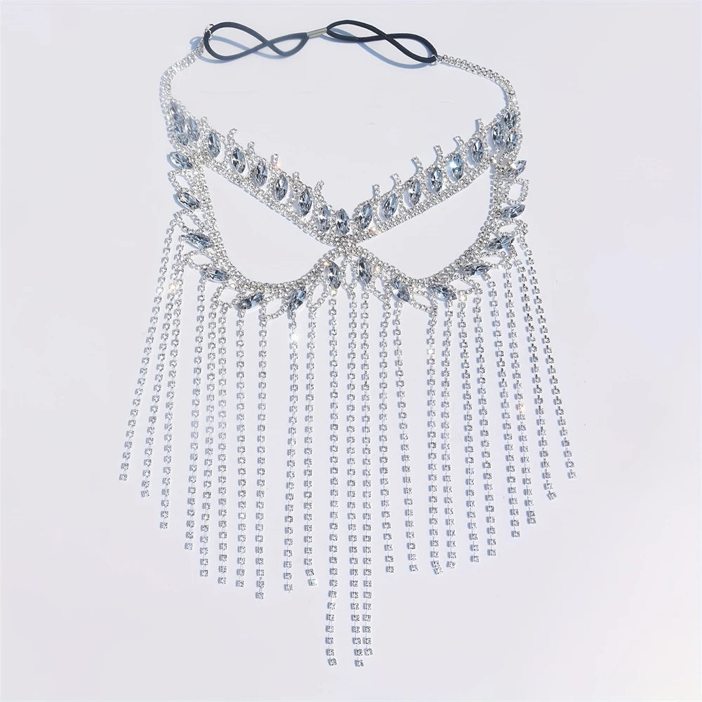 Luxury Rhinestone Tassel Mask Exaggerated Gorgeous Party Mask Halloween Fashion Crystal Face Accessory Holiday Gift