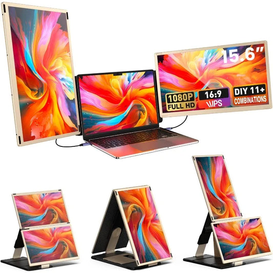 Laptop Screen Extender 15.6-inch, 1080P FHD Portable Monitor with 120% sRGB, 235°Rotation Detachable Screen, Plug & Play