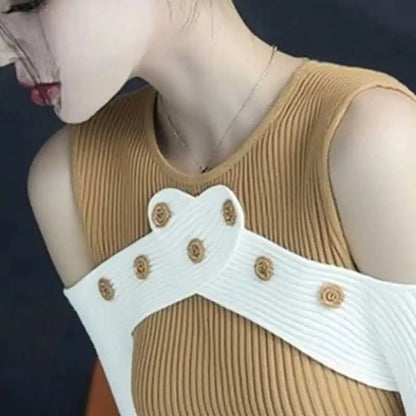 Women Clothing Autumn Fashion Simplicity Trend Hollow Out Knitting O-neck Female Color Blocking Appear Thin Slim Pullovers Sweat