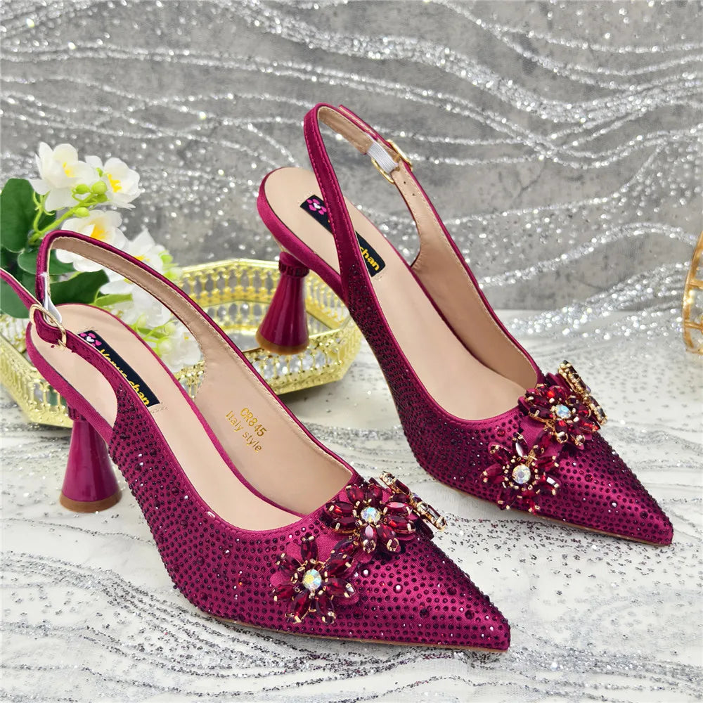 New Arrival African Women Shoes Decorated with Rhinestone Shoes for Women 2025 Designer Luxury Plus Size 43 Wedding Shoes Bride