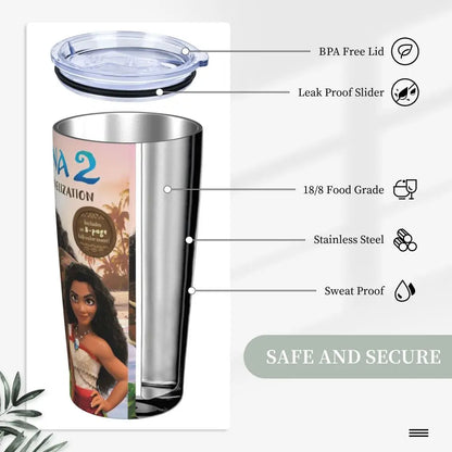 Moana and Pua Cartoon Movie Insulated Tumbler with Straws Stainless Steel Coffee Mugs Double Wall Car Bottle Cups 20oz