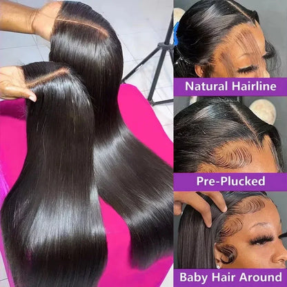 300% 13x6 HD Lace Frontal Wig 100% Raw Human Hair Straight Lace Front Wig 30 36 Inch 5x5 HD Lace Glueless Wig No Glue Human Hair