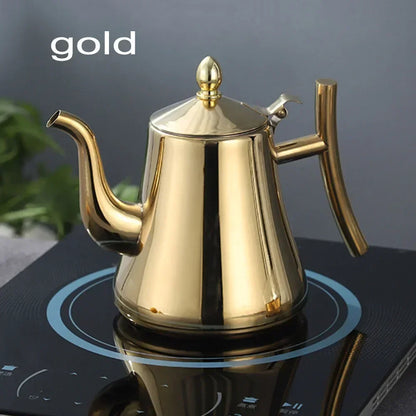 1L/1.5L Gold Teapot with Infuser Stainless Steel Water Kettle Tea pot Polish Fashion Durable Coffee Cold Water Pot Home Tea Tool