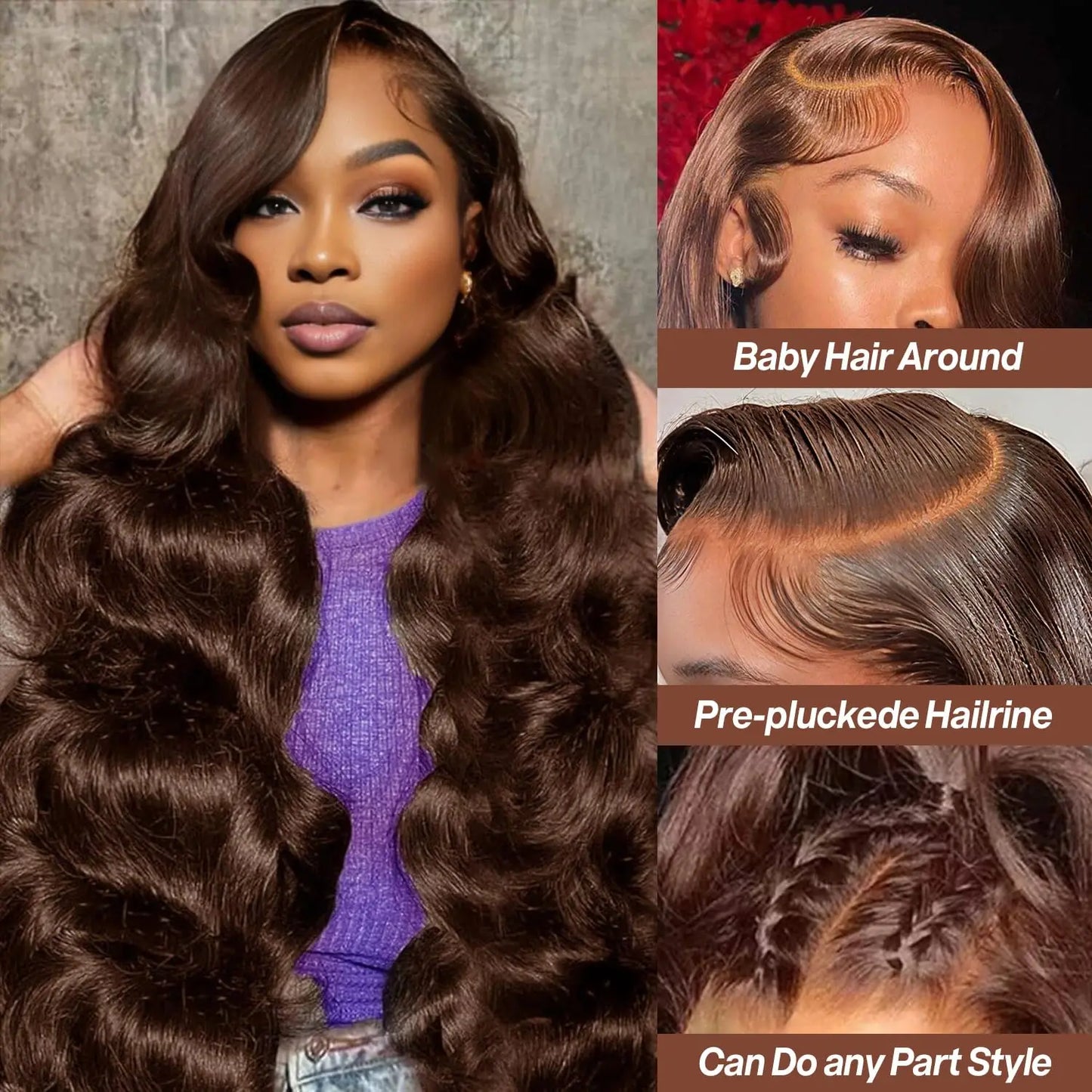 36 40 Inch Chocolate Brown 13x6 Human Hair Wigs Hd Lace Frontal Wig Colored Transparent Body Wave Brown Wig For Women 4x4 5x5