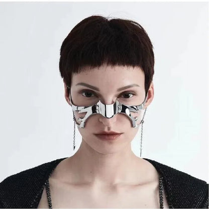 2023 Punk Mask Liquid Irregular Silver Color Hollow Titanium Steel Punk Cool Facial Accessories For Women Men Party Jewelry