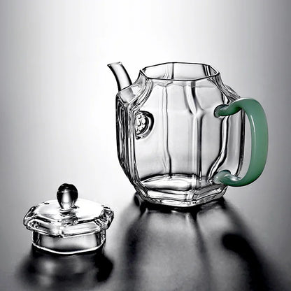 Hexagonal Imitation Jade Handle Glass Teapot Heat Resistant Small Capacity 210ml Boiling Flower Green Tea Pot Kung Fu Tea Set