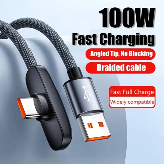 100W Fast Charging Cable Right Angle 90 Degree USB C Type C Data Cord Mobile Cell Phone Fast Charging Data Cable for Samsung MI