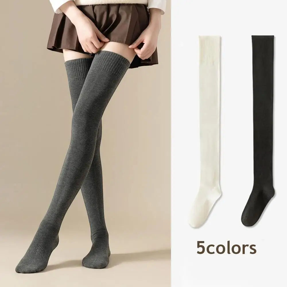 Winter Thigh High Socks For Women 100cm Lengthened JK Lolita Stockings Solid Color Over The Knee Stocks Slim Velvet Thigh Socks