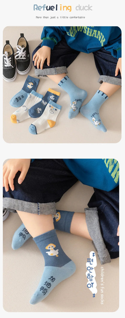 10 Pairs Boys Cartoon Duck Socks Children Baby Toddler Sport Socks School Student Spring Autumn Soft Kids Fashion Mid Tube Socks