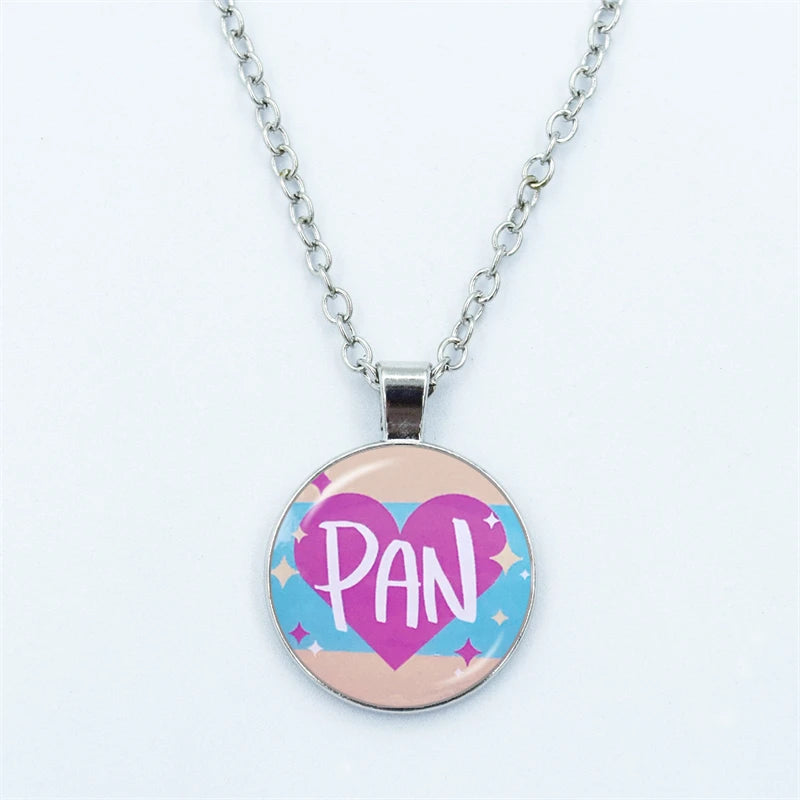 Rainbow Necklace LGBT Lesbian Gay Pride Rainbow Friendly Print Art Pattern Glass Cabochon Pendant Couple Chain Necklace Gift