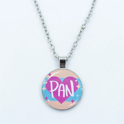 Rainbow Necklace LGBT Lesbian Gay Pride Rainbow Friendly Print Art Pattern Glass Cabochon Pendant Couple Chain Necklace Gift