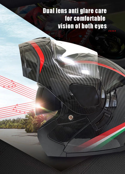 Small Modular Electric Motorcycle Helmet Bluetooth Dual Visor Helmet with Large Rear Wing 3C DOT Certified Safety Gear