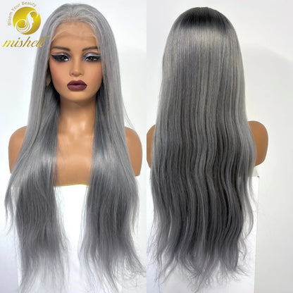 13x4 Lace Frontal Pink Straight Human Hair Wig 26 28inch 250 Density Pre Plucked Red Hair Wig Grey Lace Front Wigs for Women
