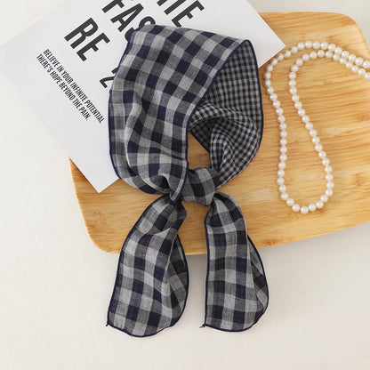 British Cotton Skinny Plaid Scarf Fashionable Outfit Hairband Necktie Scarf Small Shawl Headscarf Neck Protection Scarf 11X120cm