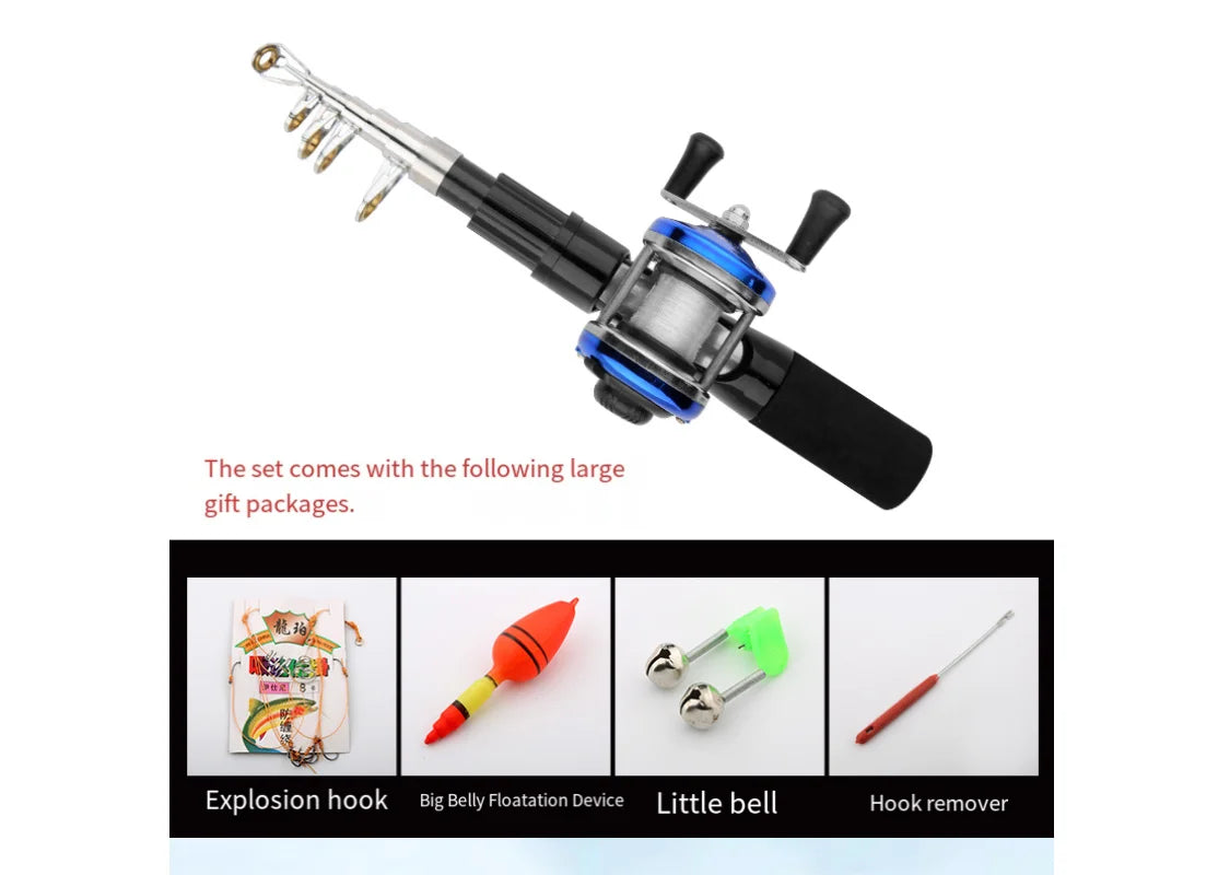 1.15m Portable Mini Telescopic Short Spinning Fishing Pole Pocket Travel Fishing Rod For Saltwater Freshwater Fishing Accessorie