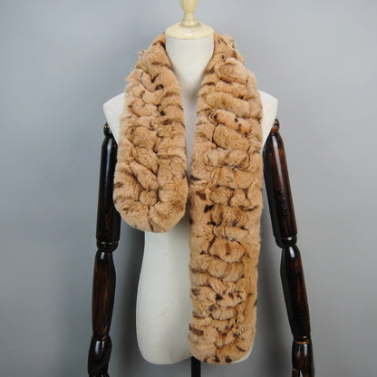 Winter Women Knitted Real Rex Rabbit Fur Scarf Natural Soft Long Style Rex Rabbit Fur Muffler Lady Warm 100% Genuine Fur Scarves