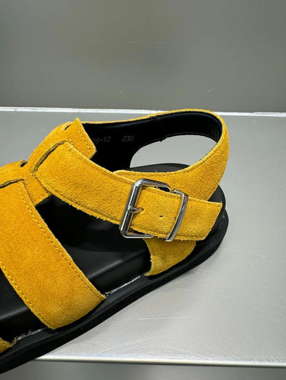 AUTUSPIN Retro Women Genuine Leather Flat Sandals Fashion Comfort Casual Buckles Shoes Woman Summer Hollow Out Sandals Round Toe