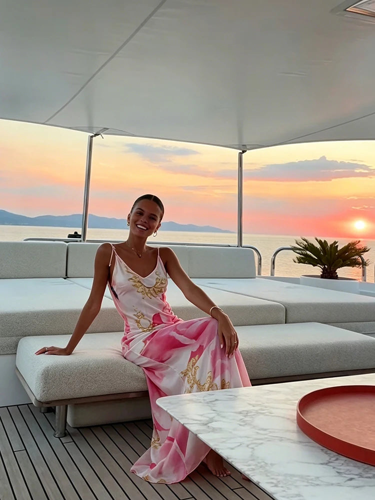 Sexy Sling Women's Maxi Dress V-neck Backless Floral Print Sleeveless Long Skirt 2026 NEW Summer Beach Vacation Party Vestido