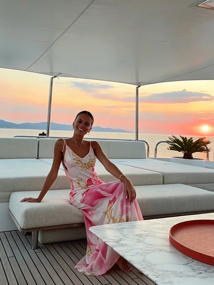 Sexy Sling Women's Maxi Dress V-neck Backless Floral Print Sleeveless Long Skirt 2026 NEW Summer Beach Vacation Party Vestido
