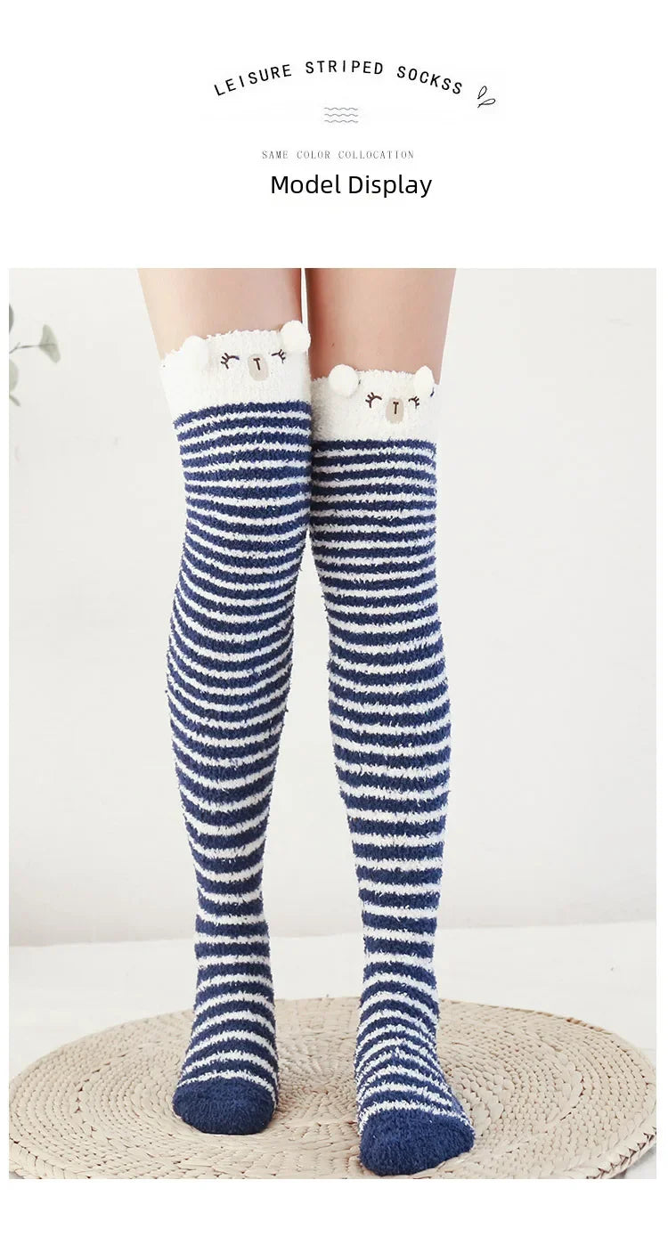 Snug Fleece Over Knee Socks Plush Cozy Winter Fall Sweet Long Female Hosiery Soft Fuzzy Leg Covers Floor Wear2024 New Bulk Deal
