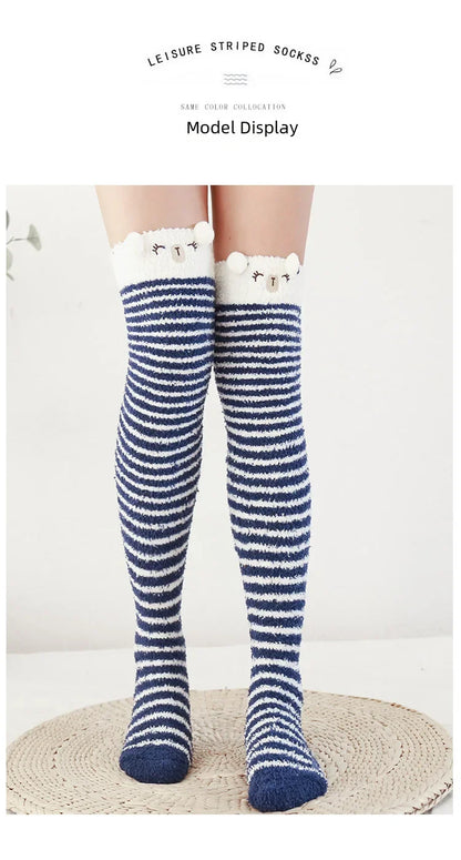 Snug Fleece Over Knee Socks Plush Cozy Winter Fall Sweet Long Female Hosiery Soft Fuzzy Leg Covers Floor Wear2024 New Bulk Deal