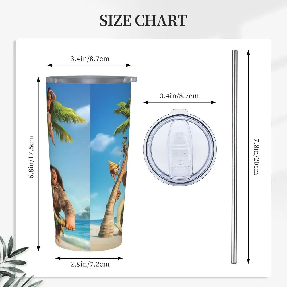 Moana and Pua Cartoon Movie Insulated Tumbler with Straws Stainless Steel Coffee Mugs Double Wall Car Bottle Cups 20oz