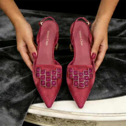 Venus Chan 2026 Chic Orange Rhinestone Pointed Toe High Heels - Elegant Italian-Inspired Women's Footwear for Parties and Specia