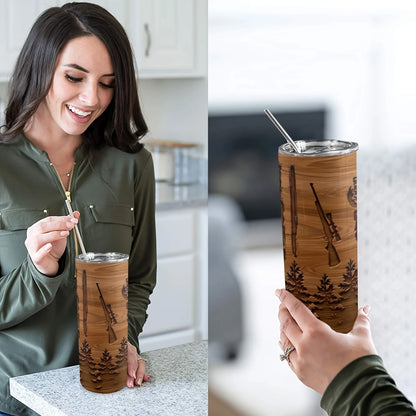 20oz Deer Hunting 3D Print Insulated Skinny Tumbler with Straw and Lid | 304 Stainless Steel Travel Coffee Cup | Festival Gift f