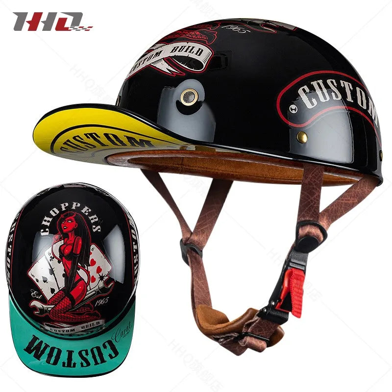 Retro Bucket Half Helmet for Men & Women - Motorcycle & Electric Bike Safety Helmet