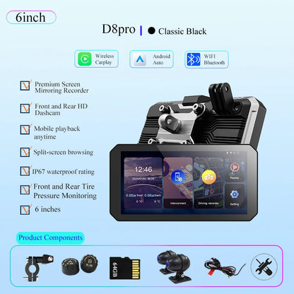 Gallop Sprite 6 inch Motorcycle GPS Navigation Wireless CarPlay Android Auto DVR Drive Recorder Portable Moto Monitor IPX7