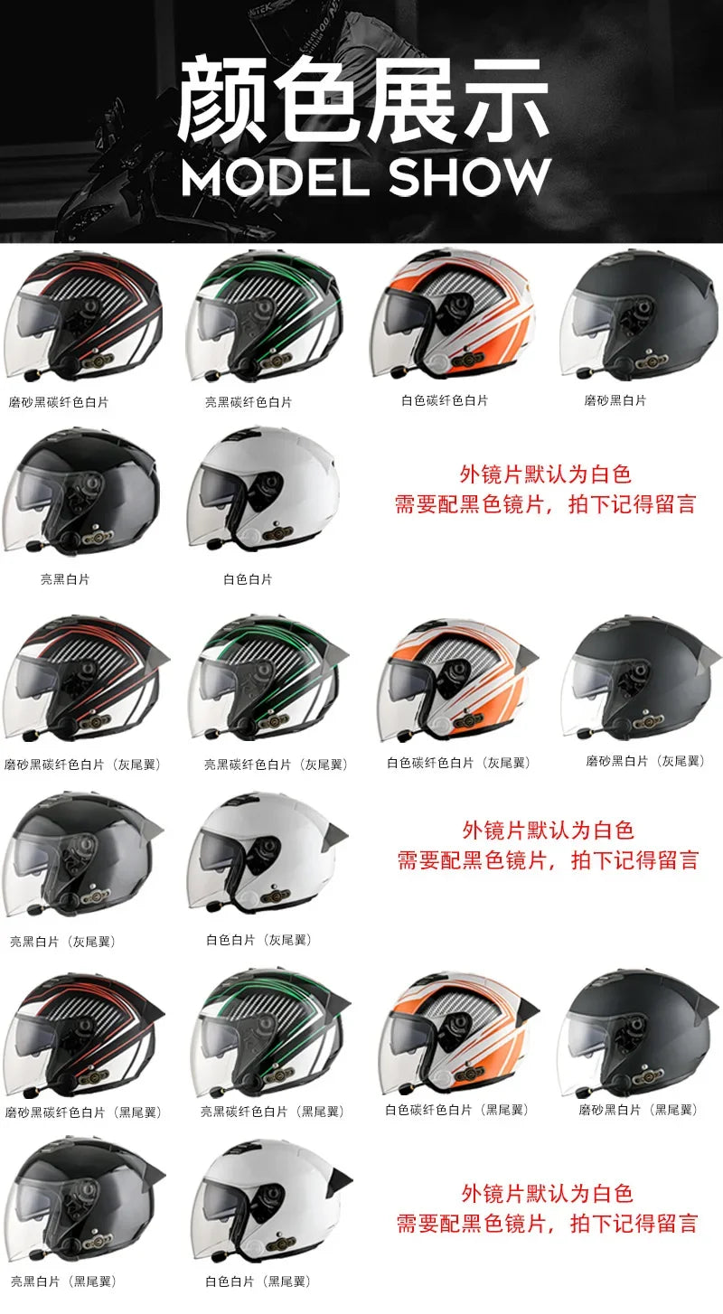 HOT DOT Approved Open Face 3/4 Motorcycle Helmet with Build-In Bluetooth Headset Earphone and Detachable Liner for honda