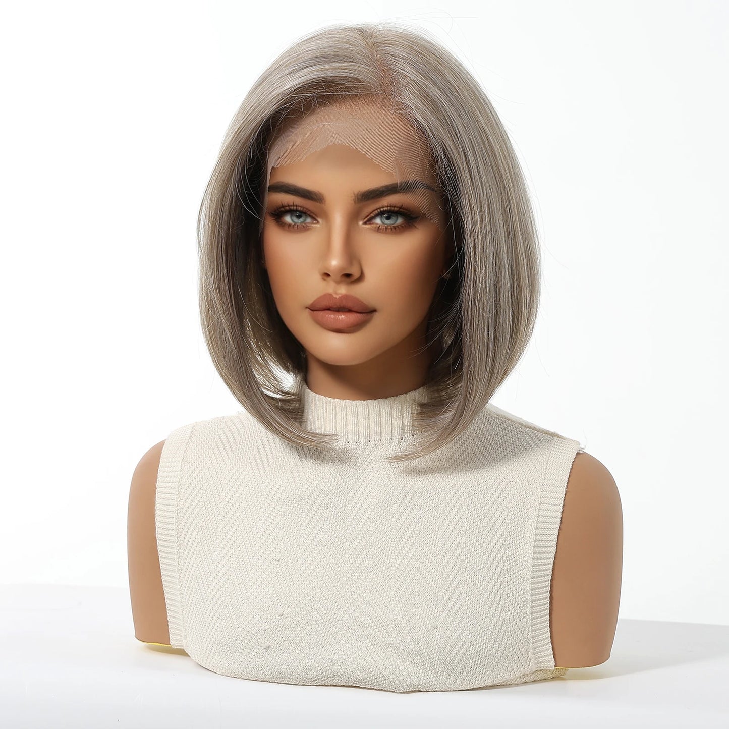 13*6 HD Lace Front Wigs Blonde Mixed Brown Synthetic Wigs For Women Daily Party Short Straight Natural Fake Hair Heat Resistant