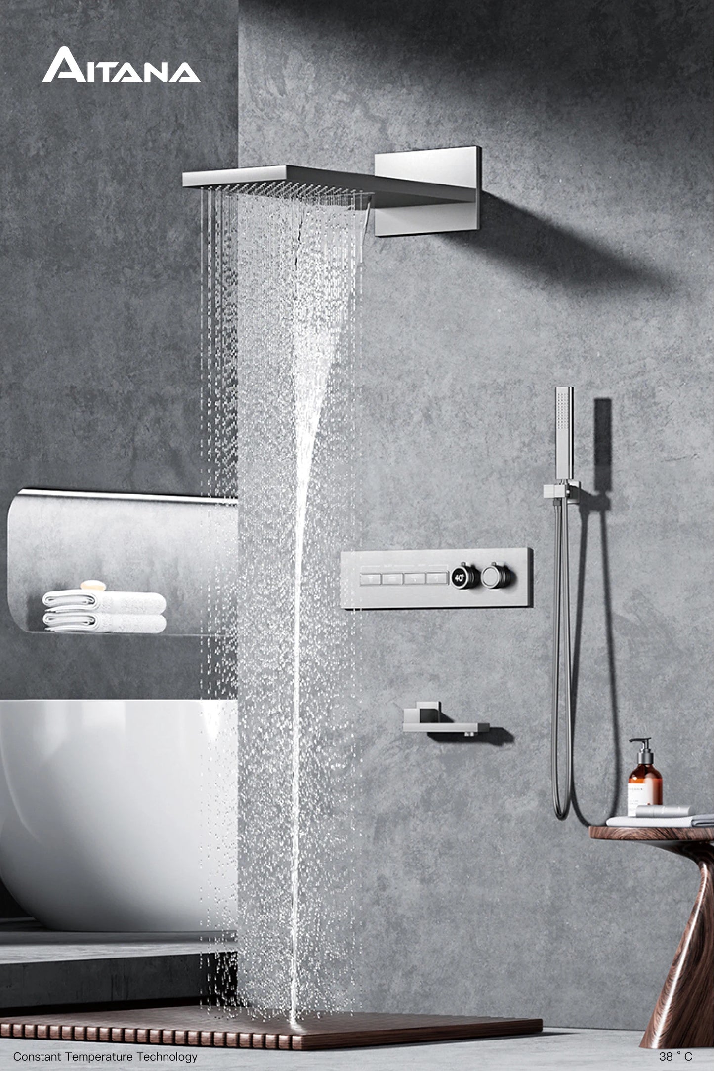 Luxury  black brass shower system wall-mounted LED digital display design Cold & hot dual-control 4-function ceiling shower Tap