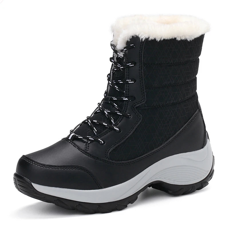Snow Boots Woman Solid Shoes Woman Lace-Up Ladies Shoes Soft Ankle Boots Warm Lightweight Winter Ladies Boots Botas Mujer