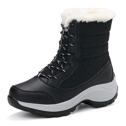 Snow Boots Woman Solid Shoes Woman Lace-Up Ladies Shoes Soft Ankle Boots Warm Lightweight Winter Ladies Boots Botas Mujer