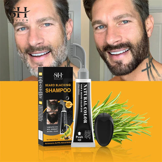 80ml Hair Dye Cream Black Beard Dye Cream For Men Permanent Plant Beard Dye Shampoo Fast Cover White Grey Beard Hair Care