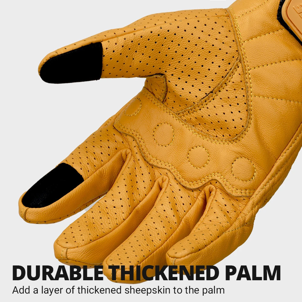 Vintage Leather Motorcycle Gloves Summer Breathable Unisex Biker Gloves With Anti-Slip Ventilation Design Motorbike Ride Glove