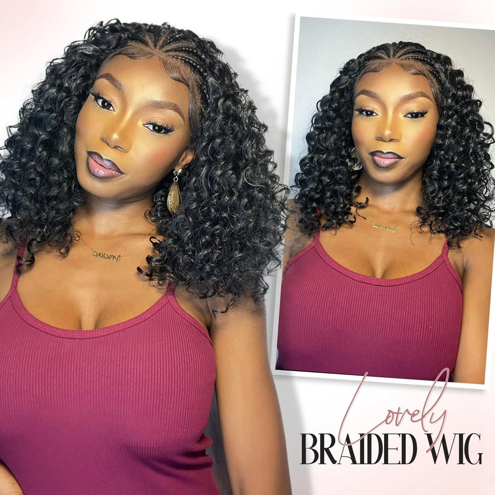 Kinky Curly Braided Wig With Baby Hair Natural Color Curly 13X4 Transparent Synthetic Lace Front Wigs Braid Wig For Black Women